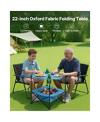 Yiortwo Folding Portable Camping Table Outdoor Picnic Square Table with 4 Cup Holders Storage Basket and Carry Bag