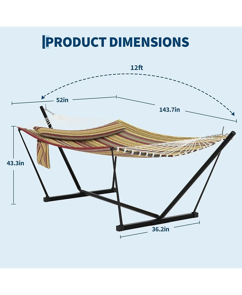gaomon 2 Person Hammock with Stand for Outside, Double Hammock with Stand and Pillow, Max 450 Lbs Capacity with Balance Rope