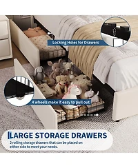 homfan Bed Frame with Storage Headboard and 2 Drawers, Velvet Upholstered Platform Lights, No Box Spring Needed, Easy Assembly