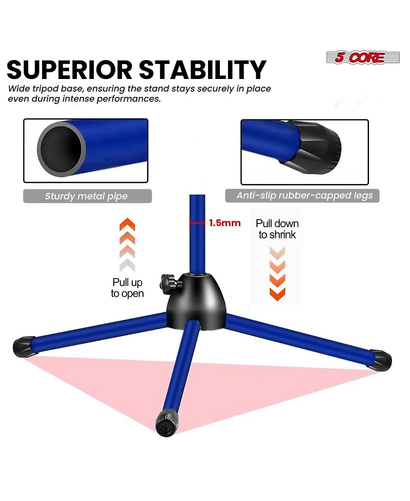 5 Core Mic Stand Floor Height Adjustable Tripod Microphone Stands With Extending Telescoping Boom Arm