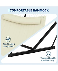GarveeLife 2-person hammock with stand, pillow, and balance rope, supporting up to 450 lbs-ideal for relaxing outdoor patios or backyards.