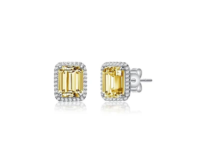 Rachel Glauber Dainty Gold Plated Emerald-Cut Cz Stud Earrings