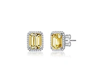 Rachel Glauber Dainty Gold Plated Emerald-Cut Cz Stud Earrings