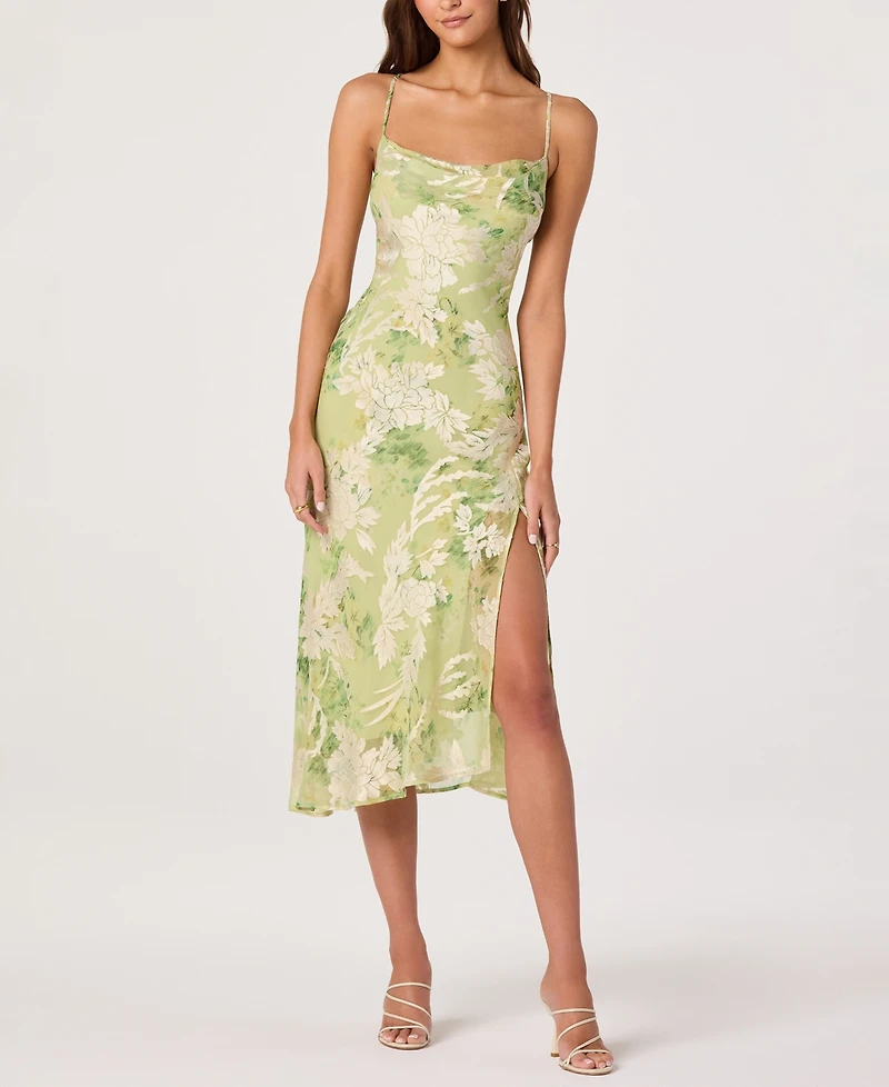Astr the Label Women's Gaia Printed Cowl Neck Sleeveless Midi Dress