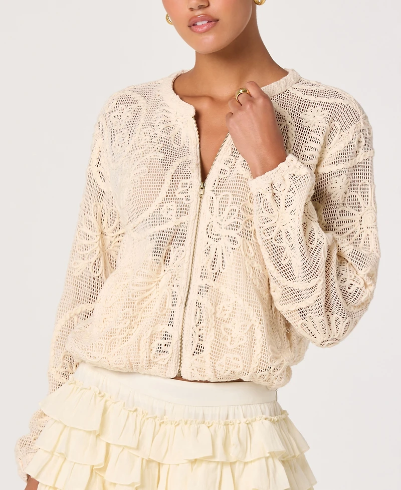 Astr the Label Women's Aeva Round Neck Long-Sleeve Crochet Bomber Jacket