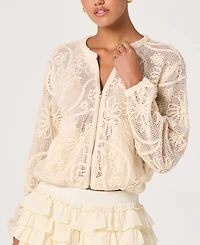 Astr the Label Women's Aeva Round Neck Long-Sleeve Crochet Bomber Jacket