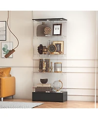 Homsee Modern 27 Inch Wide Engineered Wood 2 Doors 1 Drawer Display Cabinet with Glass Doors