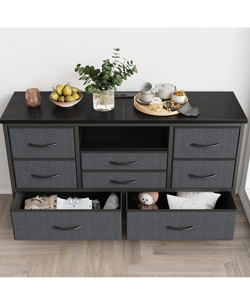 homfan Modern Tv Stand Dresser with Led Lighting and Built-in Charging Station - Durable Storage Chest Deep Drawers for Bedroom Living Room