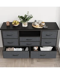 homfan Modern Tv Stand Dresser with Led Lighting and Built-in Charging Station - Durable Storage Chest Deep Drawers for Bedroom Living Room