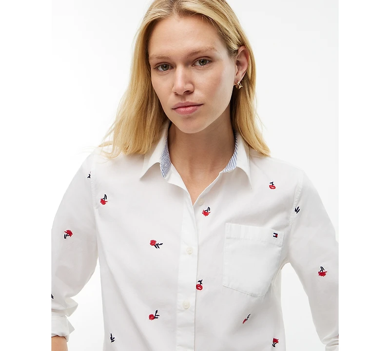 Tommy Hilfiger Women's Printed Roll-Tab Collared Shirt