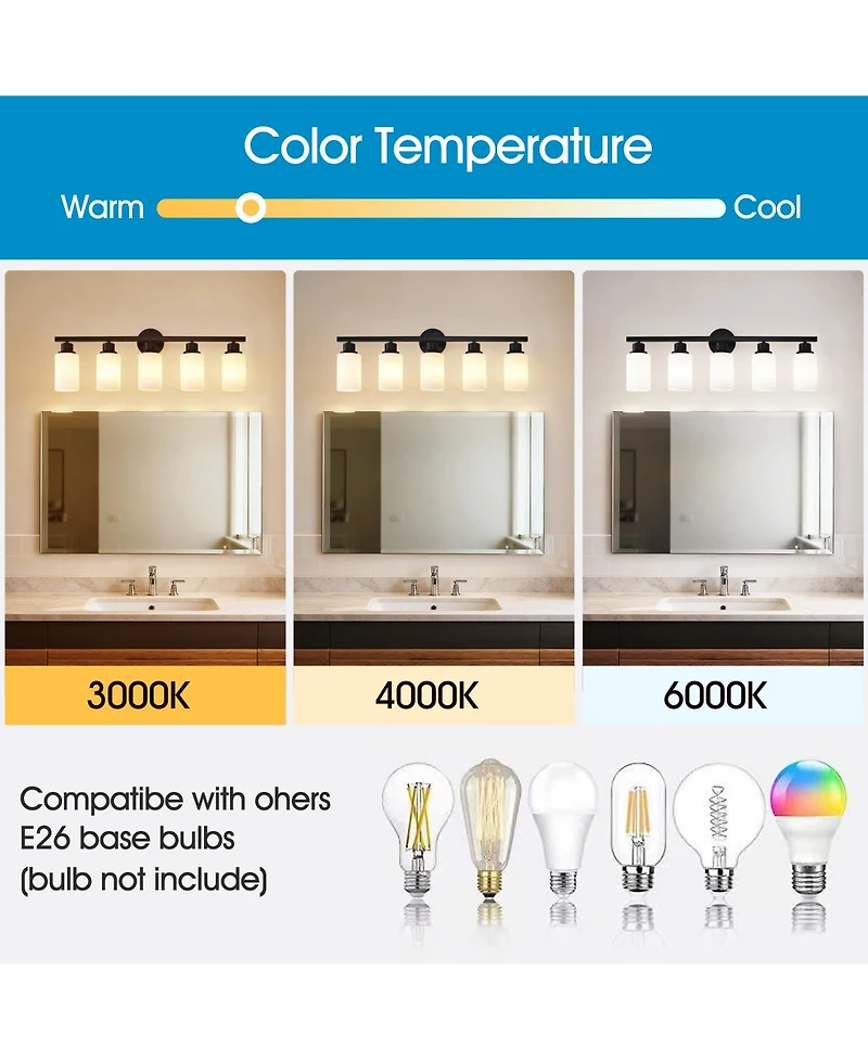 Midola 5-Light Matte Wall Lamps with White Glass Shades (No Bulbs) Sconce Lighting for Bedroom Living Room