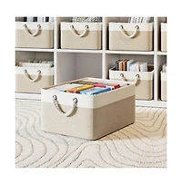 Gouun 4-Pack Foldable Cotton Linen Storage Bins with Rope Handles