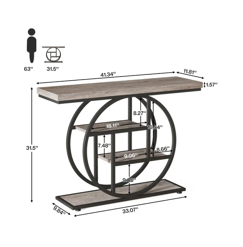 Slickblue 41.3" Industrial Console Table with 4 Tiers and Circle Base