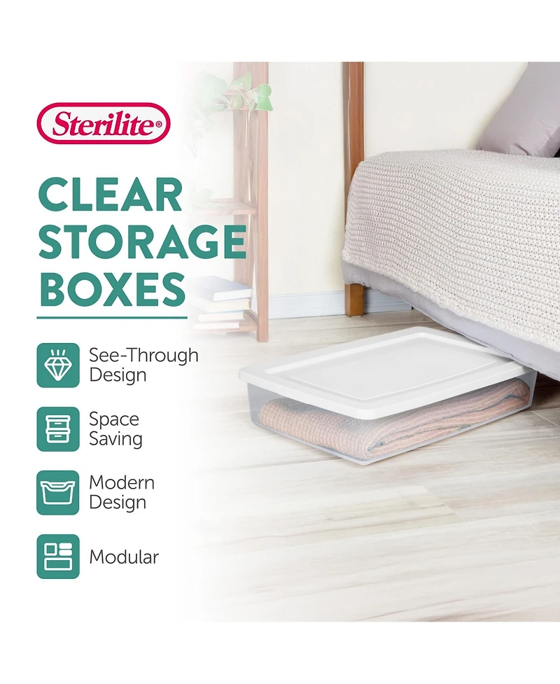 Sterilite 41 Quart Stackable Plastic Storage Box Home Organizer 6 Pack