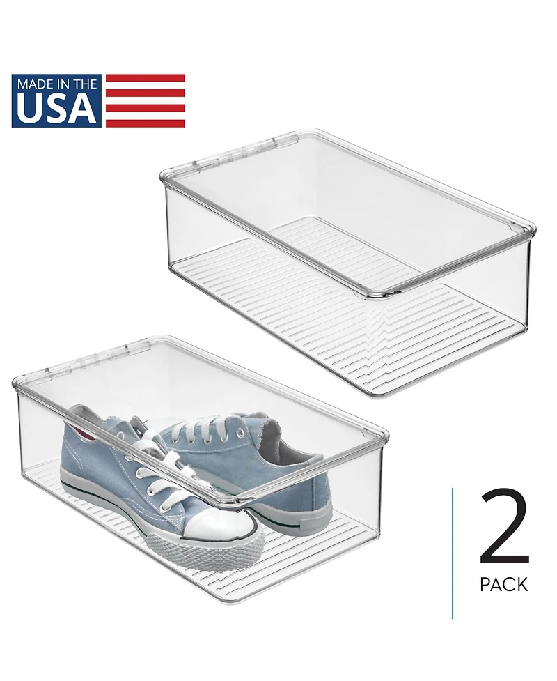 iDesign Stackable Shoe Box with Lid for Sneakers or Flats, Set of 2