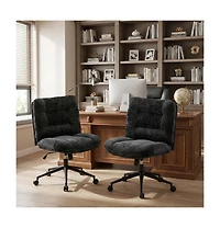 gaomon Set of 2 Home Office Chairs with Wheels, Armless Chenille Vanity Desk Chair, Double Cushion Wide Seat