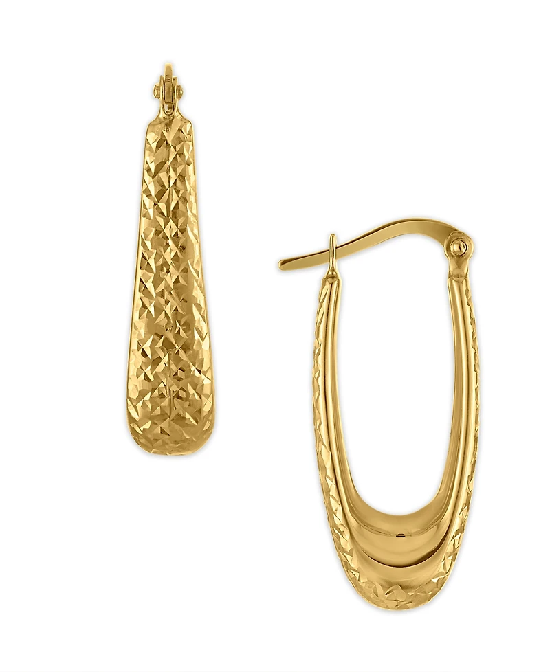 Macy's Diamond-Cut Elongated Oval Hoop Earrings in 10k Yellow Gold