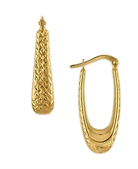 Macy's Diamond-Cut Elongated Oval Hoop Earrings in 10k Yellow Gold