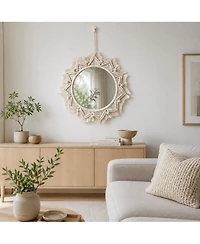 Phying Boho Macrame Round Mirror Handmade Woven Wall Hanging Ornament for Home Apartment Bedroom Living Room Decor