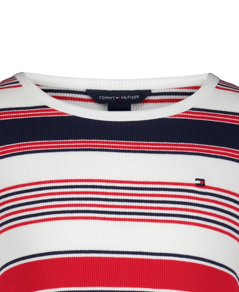 Tommy Hilfiger Girls' 7-16 Striped Ribbed Short-Sleeve Dress