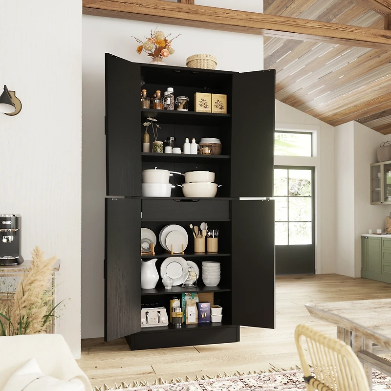 Aheaplus 71" Freestanding Kitchen Pantry Cabinet with 4 Doors, Large Storage Cupboard Drawer and Shelves