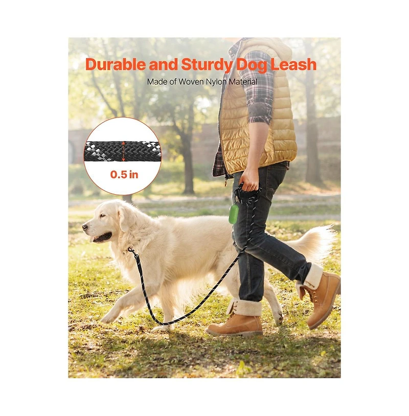 Ruie Heavy Duty Rope Dog Leash 6 ft with Padded Handle and Reflective Threads