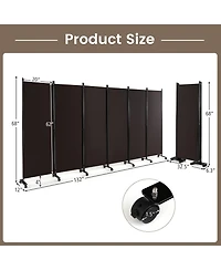 sumyeg 6-Panel Foot Rolling Room Divider with Lockable Wheels for Indoor Privacy