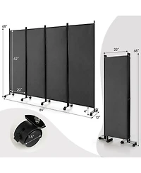 sumyeg 4-Panel Folding Room Divider Privacy Screen with Lockable Wheels for Indoor Use