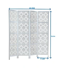sumyeg 4-Panel Room Divider with Quatrefoil Diamond Design Folding Decorative Screen for Indoor Use