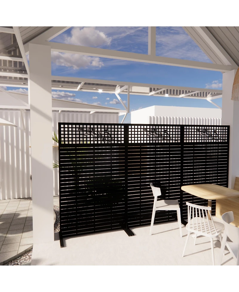 sumyeg Metal Privacy Screen 72 Inch x 43.3 Inch Freestanding Indoor Outdoor Divider with Rose Pattern