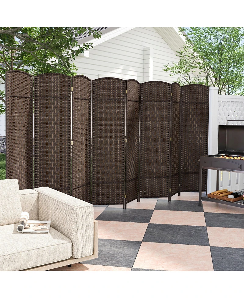 sumyeg 8-Panel Folding Room Divider with Handwoven Texture and Solid Wood Frame