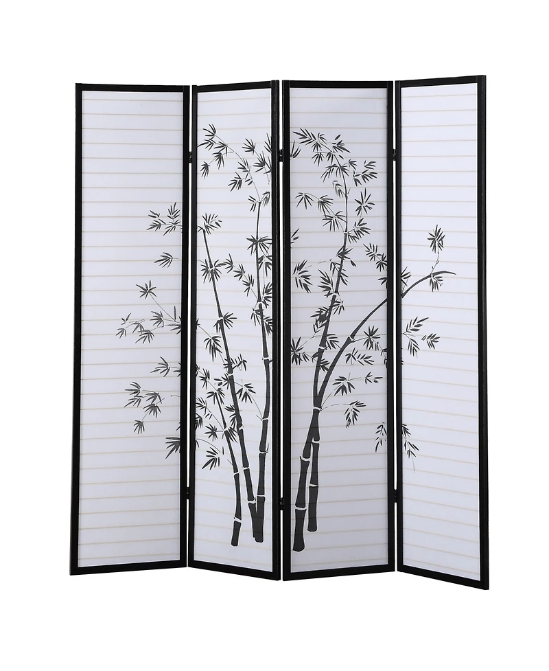 sumyeg Bamboo Print 4-Panel Framed Room Divider Screen for Indoor Space Separation and Privacy Use
