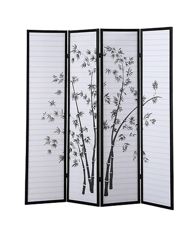 sumyeg Bamboo Print 4-Panel Framed Room Divider Screen for Indoor Space Separation and Privacy Use