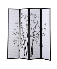 sumyeg Bamboo Print 4-Panel Framed Room Divider Screen for Indoor Space Separation and Privacy Use