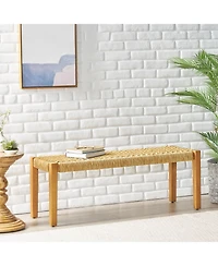 Flynama Acacia Wood and Faux Rattan Outdoor Bench