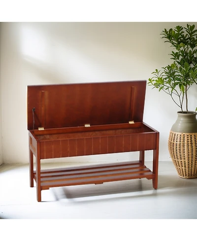 Flynama Cherry Solid Wood Storage Shoe Bench