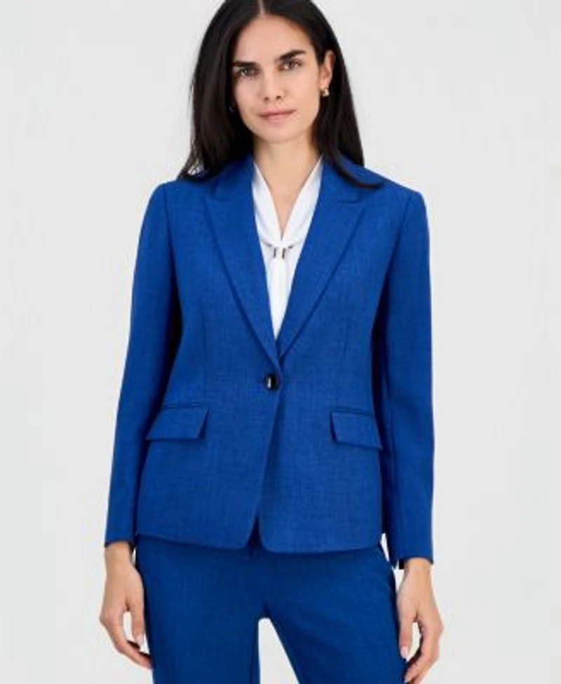 Kasper Petite Peak Lapel One Button Jacket Sleeveless Neck Tie Top Mid Rise Front Pocket Trouser Pants