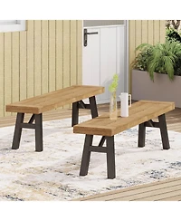 Flynama 2-Pack Outdoor Acacia Wood Slat Panel Benches, Natural