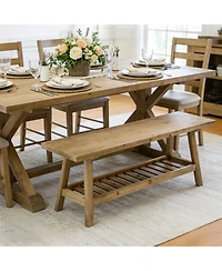 flynama 43" Distressed Farmhouse Solid Wood 2-Tier Entry Storage Bench
