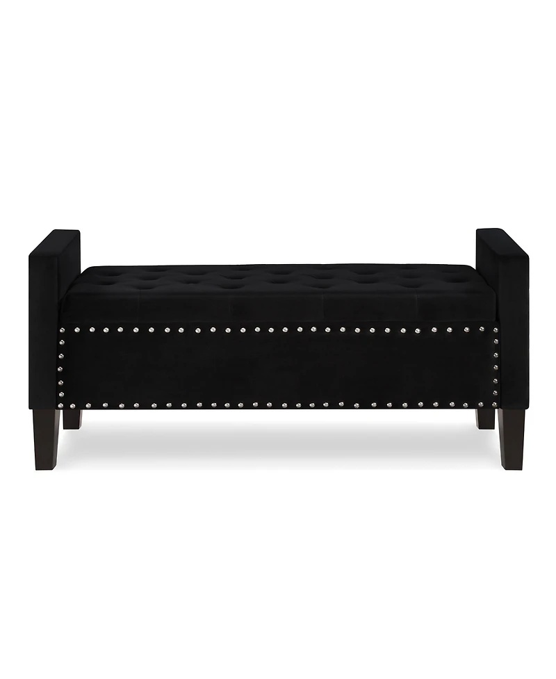 Flynama Velvet Tufted Nailhead Storage Bench with Armrests