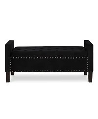 Flynama Velvet Tufted Nailhead Storage Bench with Armrests