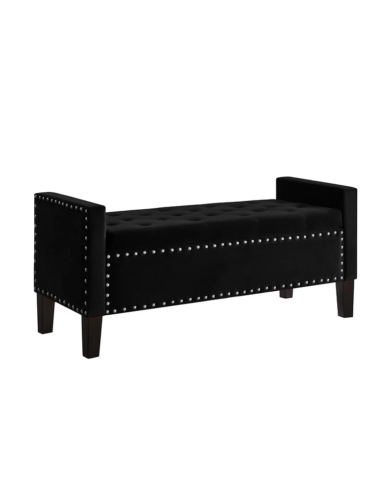 Flynama Velvet Tufted Nailhead Storage Bench with Armrests