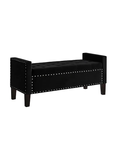 Flynama Velvet Tufted Nailhead Storage Bench with Armrests