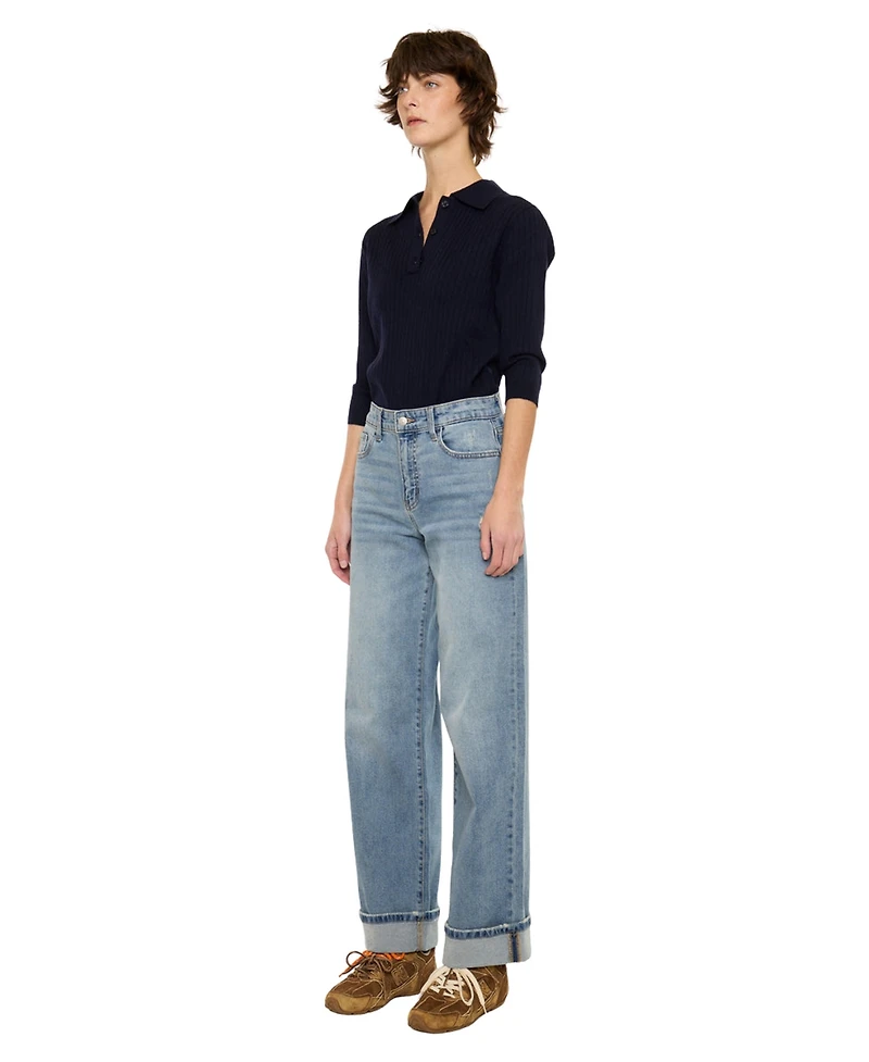 KanCan Women's Bellen Essentials High Rise Wide Leg Jeans