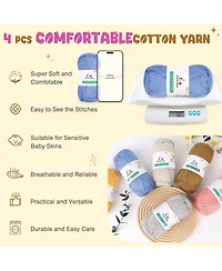 Aeelike Cotton Yarn for Crocheting - 4 Skeins, 50g Each, Soft Crochet Yarn for Baby Clothes, Scarves and More