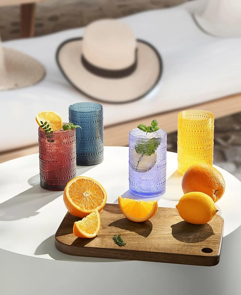 The Wine Savant Bright Hobnail Highball Drinking Glasses, Set of 6