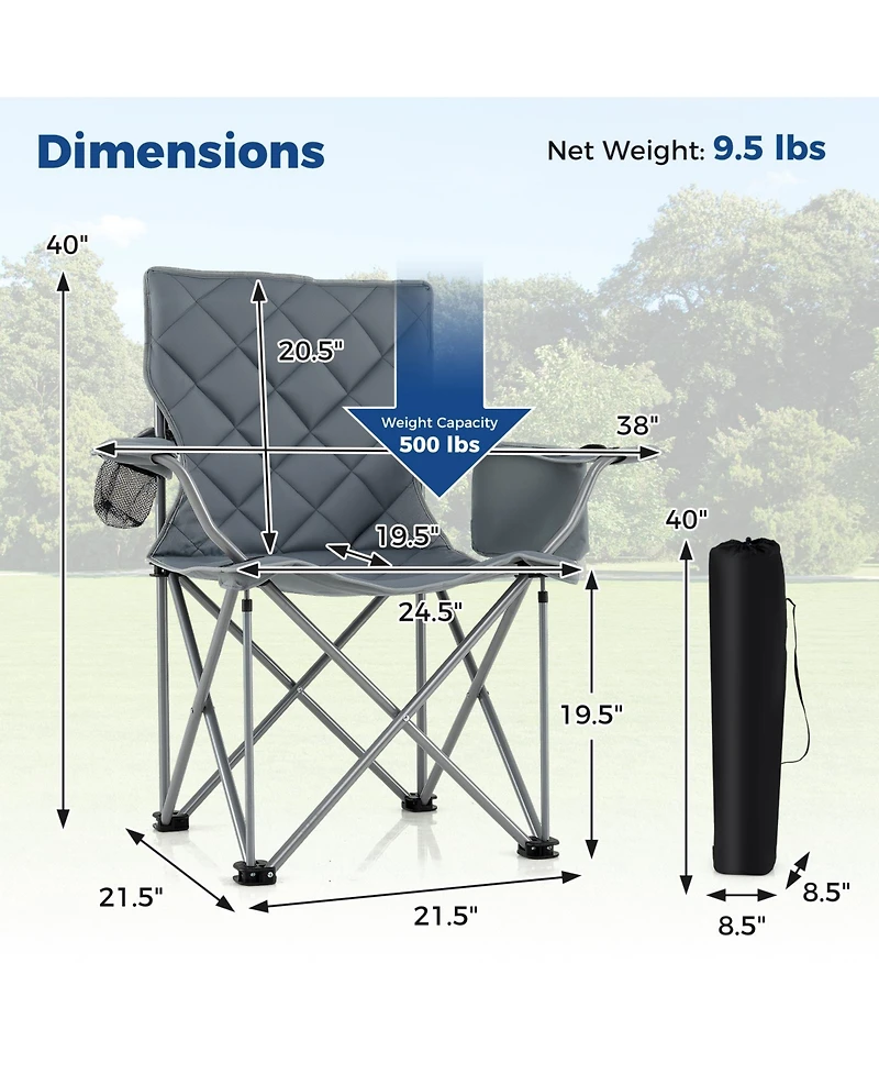 Gymax Oversized Camping Chairs Heavy Duty Outdoor Folding Chair w/Cooler Pouch