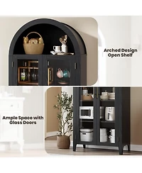 homfan Farmhouse 5-Tier Arched Pantry Cabinet, Display Shelf with Two Glass Doors and Adjustable Shelving, Multi-use Cupboard for Kitchen