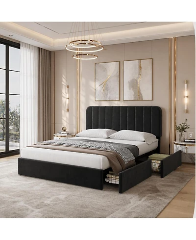 Homfan Bed Frame Heavy Duty Slats with 2 Storage