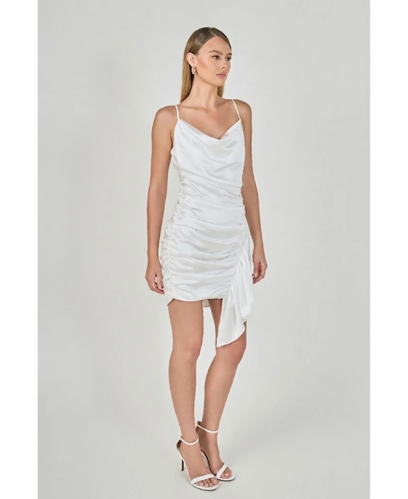 endless rose Women's Asymmetrical Waterfall Draped Satin Mini